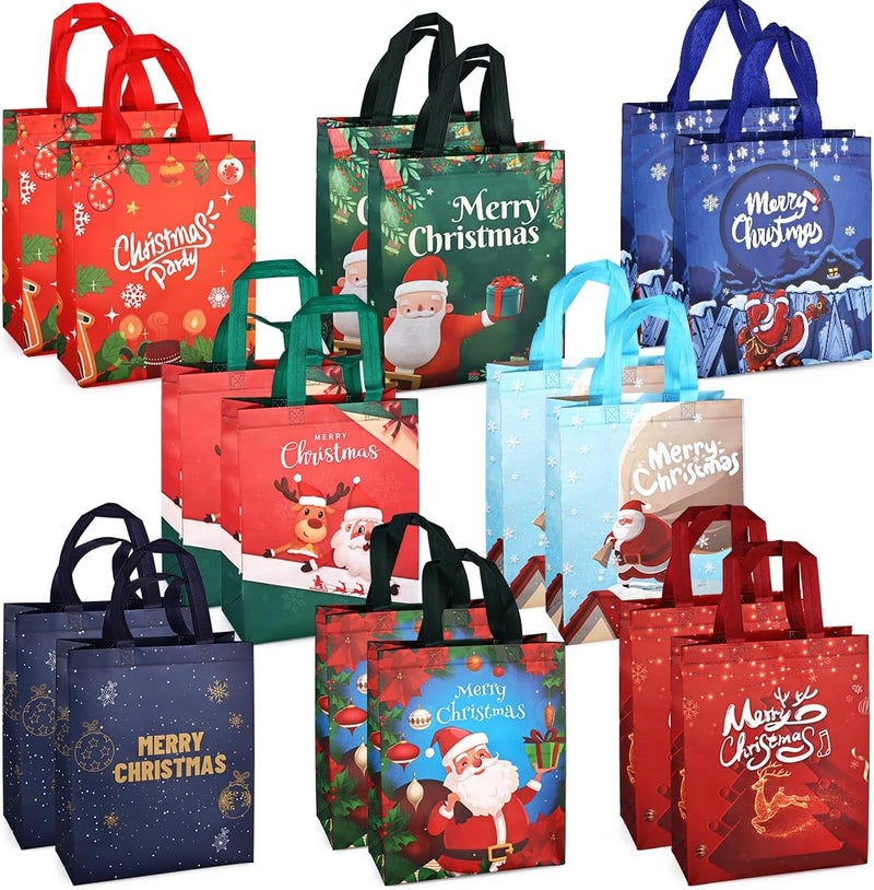 Axiski 16PCS Christmas Tote Treat Non-Woven Gift Bags with Handles for Gifts Wrapping Shopping, Xmas Party Supplies, 12.2×9.8×4.53inch - Image 1